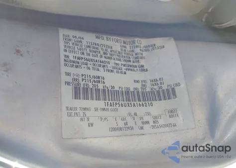 2005 Ford Taurus Sel из США, поврежденный, VIN 1FAFP56UX5A166210